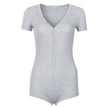 Load image into Gallery viewer, Solid Pachwork Jumpsuit Slim Cotton Femme Buttons Body Top Button Up V Neck Bodysuit 2020 Casual Women Sexy Bodycon Romper M0598