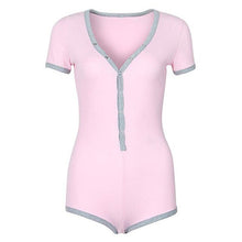 Load image into Gallery viewer, Solid Pachwork Jumpsuit Slim Cotton Femme Buttons Body Top Button Up V Neck Bodysuit 2020 Casual Women Sexy Bodycon Romper M0598