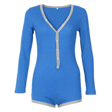 Load image into Gallery viewer, Solid Pachwork Jumpsuit Slim Cotton Femme Buttons Body Top Button Up V Neck Bodysuit 2020 Casual Women Sexy Bodycon Romper M0598