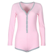 Load image into Gallery viewer, Solid Pachwork Jumpsuit Slim Cotton Femme Buttons Body Top Button Up V Neck Bodysuit 2020 Casual Women Sexy Bodycon Romper M0598