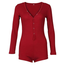 Load image into Gallery viewer, Solid Pachwork Jumpsuit Slim Cotton Femme Buttons Body Top Button Up V Neck Bodysuit 2020 Casual Women Sexy Bodycon Romper M0598