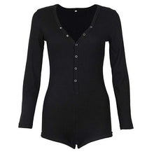 Load image into Gallery viewer, Solid Pachwork Jumpsuit Slim Cotton Femme Buttons Body Top Button Up V Neck Bodysuit 2020 Casual Women Sexy Bodycon Romper M0598