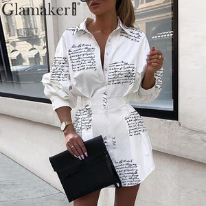 Letter print sexy mini short shirt dress