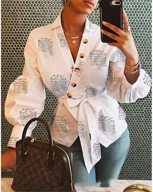 Long Sleeve V Neck Tops/Blouses