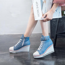 Load image into Gallery viewer, Canvas Shoes Wedges Platform Sneakers 8cm Heels
