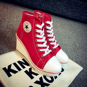 Canvas Shoes Wedges Platform Sneakers 8cm Heels