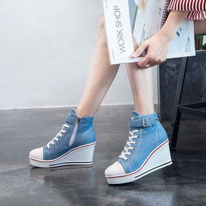 Canvas Shoes Wedges Platform Sneakers 8cm Heels