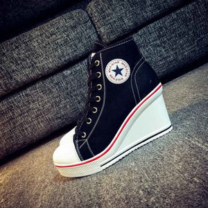 Canvas Shoes Wedges Platform Sneakers 8cm Heels