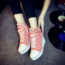 Load image into Gallery viewer, Canvas Shoes Wedges Platform Sneakers 8cm Heels

