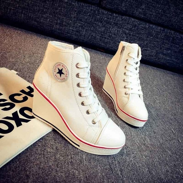 Canvas Shoes Wedges Platform Sneakers 8cm Heels