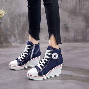Canvas Shoes Wedges Platform Sneakers 8cm Heels