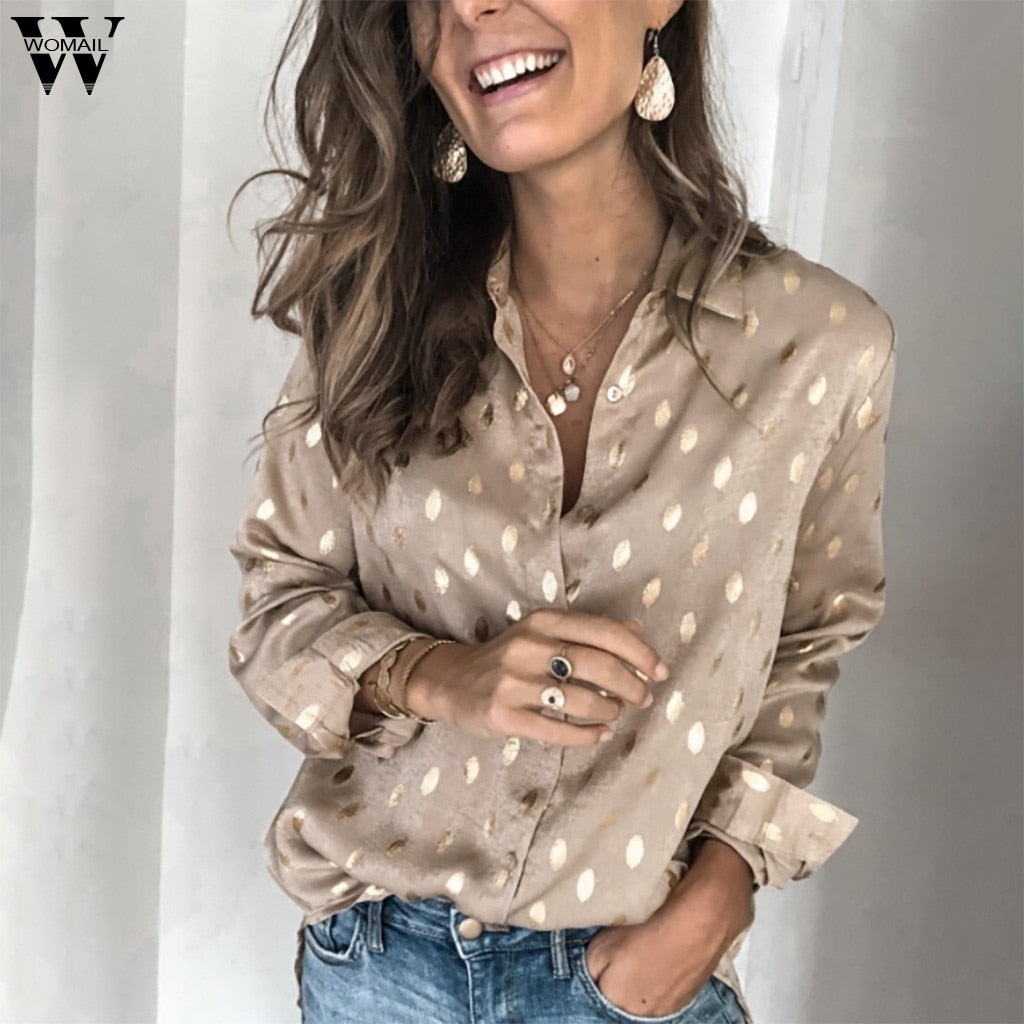 Fashion Long Sleeve Vneck Shirt Blouse