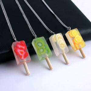 Handmade Resin Popsicle Fruit Pendant Necklace for Women