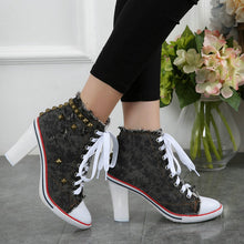 Load image into Gallery viewer, Women demin canvas shoes casual high heels zapatos cowboy fashion sexy high heels ladies shoes women rivet canvas pumps MC-53
