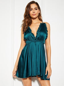 Sexy Nightdress Women V-neck Satin Silk Lace Lingerie Night Dress Nightgown Sleepwear Lady Nightie Robe Gown S-XL