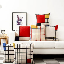 Load image into Gallery viewer, Mondrian Geometry Pillow Cover Blue Red
