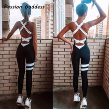 Load image into Gallery viewer, Sexy Women Backless Jumpsuits Bust Pad Full Bodysuit Elastic Overalls Outfits Mujer Slim Fit Bandage Fitness Jumpsuit Rompers
