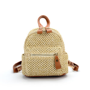 Fashion Mini Straw Designer Women Backpack Teen Shoulder Travel Bohemian Bag Elegant Simple Weave Hollow Beach Satchel Schoolbag