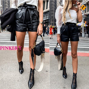 Leather High Waist Shorts With Belt
