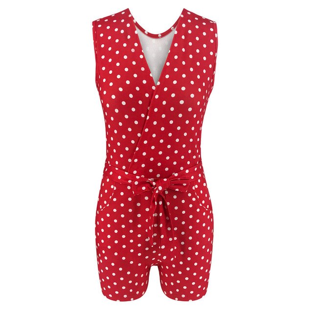 Casual Jumpsuit Summer Sexy Wave Point Sleeveless V-Neck