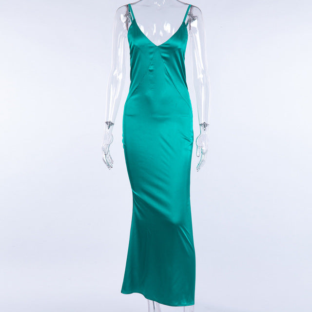 Long Split Satin Evening Night Dress