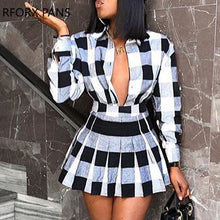 Load image into Gallery viewer, Grid Colorblock Shirt &amp; Tight Wasit Pleated Skirt Sets
