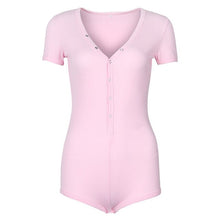 Load image into Gallery viewer, Solid Pachwork Jumpsuit Slim Cotton Femme Buttons Body Top Button Up V Neck Bodysuit 2020 Casual Women Sexy Bodycon Romper M0598
