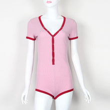 Load image into Gallery viewer, Solid Pachwork Jumpsuit Slim Cotton Femme Buttons Body Top Button Up V Neck Bodysuit 2020 Casual Women Sexy Bodycon Romper M0598
