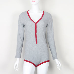 Solid Pachwork Jumpsuit Slim Cotton Femme Buttons Body Top Button Up V Neck Bodysuit 2020 Casual Women Sexy Bodycon Romper M0598