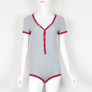 Solid Pachwork Jumpsuit Slim Cotton Femme Buttons Body Top Button Up V Neck Bodysuit 2020 Casual Women Sexy Bodycon Romper M0598