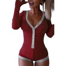 Load image into Gallery viewer, Solid Pachwork Jumpsuit Slim Cotton Femme Buttons Body Top Button Up V Neck Bodysuit 2020 Casual Women Sexy Bodycon Romper M0598
