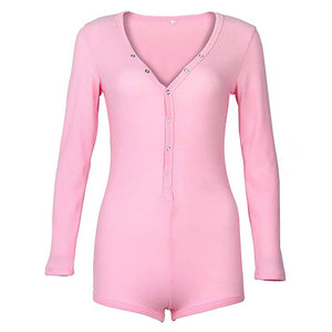 Solid Pachwork Jumpsuit Slim Cotton Femme Buttons Body Top Button Up V Neck Bodysuit 2020 Casual Women Sexy Bodycon Romper M0598