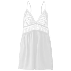 Lace Silk Satin Night Dress V-neck Home Dress Nightgown Sexy Women's Summer Nightshirt Nightdress Sleepwear Nightwear