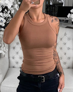 Solid Round Neck Ribbed Tank Top Camisole