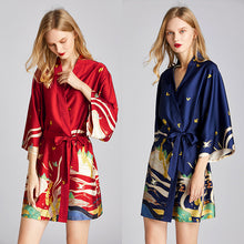 Load image into Gallery viewer, Women Silk Satin short Wedding Bride Bridesmaid Robe Kimono Robe Feminino Bath Robe Peignoir Femme Sexy Bathrobe
