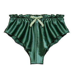 Women Silk Satin Sexy Flowers home pants Floral solid Underwear lounge wear sleep shorts S-XXXL green