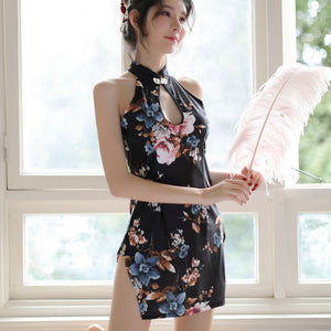 Chinese Style Sexy Lingerie Temptation Cheongsam Cosplay Uniform Lace Satin Nightgown Lingerie Mini Dress Clubwear Hot Dress