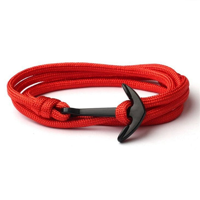 High Quality Fashion Black Anchor Bracelet Charm Survival Rope Chain Leather Friendship Bracelet Men and Women Jewelry SL014