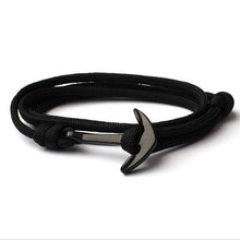 Load image into Gallery viewer, High Quality Fashion Black Anchor Bracelet Charm Survival Rope Chain Leather Friendship Bracelet Men and Women Jewelry SL014
