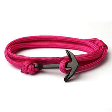 Load image into Gallery viewer, High Quality Fashion Black Anchor Bracelet Charm Survival Rope Chain Leather Friendship Bracelet Men and Women Jewelry SL014
