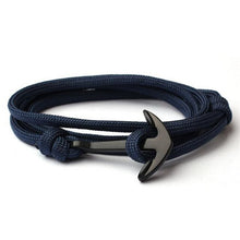 Load image into Gallery viewer, High Quality Fashion Black Anchor Bracelet Charm Survival Rope Chain Leather Friendship Bracelet Men and Women Jewelry SL014
