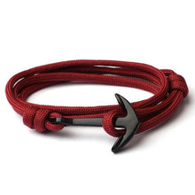 Load image into Gallery viewer, High Quality Fashion Black Anchor Bracelet Charm Survival Rope Chain Leather Friendship Bracelet Men and Women Jewelry SL014
