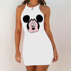Cartoon Mouse Print Night Dress 2020 New Women Nightgown Slim Pack Hip Sleeveless Sleepshirts Nightdress Sexy Nightie Sleepwear