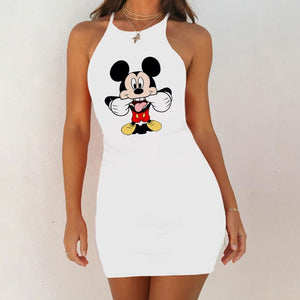 Cartoon Mouse Print Night Dress 2020 New Women Nightgown Slim Pack Hip Sleeveless Sleepshirts Nightdress Sexy Nightie Sleepwear