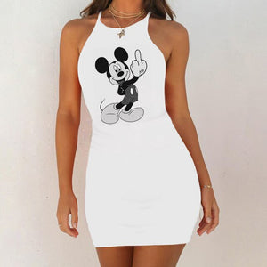 Cartoon Mouse Print Night Dress 2020 New Women Nightgown Slim Pack Hip Sleeveless Sleepshirts Nightdress Sexy Nightie Sleepwear