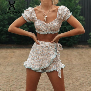 Bohemain Floral Skirt Short Sleeve Cropped Tee