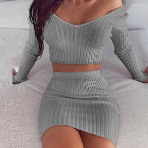 Striped V Neck Slim Knit Soft Summer Dress
