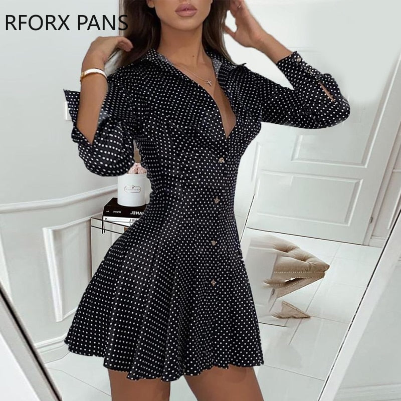 Dot Print Pleated Skater Dress  Women Dress