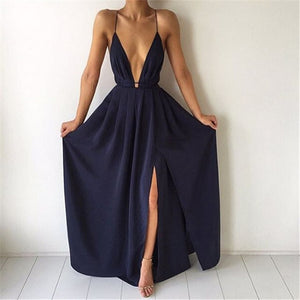 Summer Maxi Dress Deep V-Neck Spaghetti Strap Vestido
