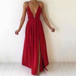 Summer Maxi Dress Deep V-Neck Spaghetti Strap Vestido
